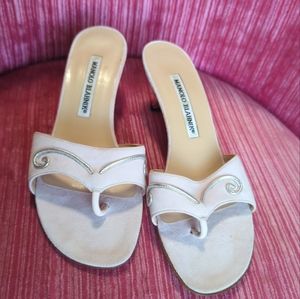 Manolo Blahnik Suede Thong Sandals with Kitten Heels
